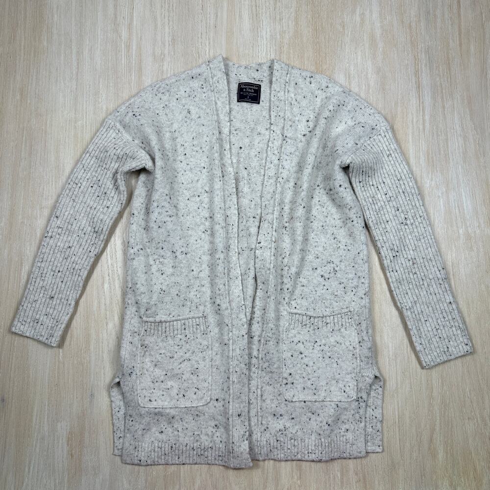 Abercrombie & Fitch Oatmeal Speckled Open Front Long Cardigan Sweater Small